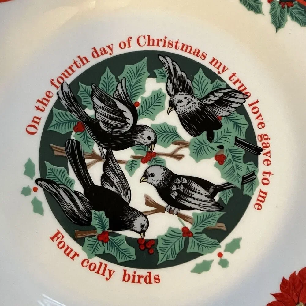 Tienshan Deck the Halls Salad Plate 12 Days of X-Mas Four Colly Birds Replace